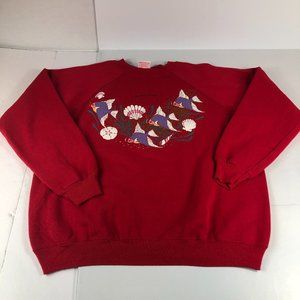 Vintage School Of Fish Sweater Women's Large Red Colorful Long Beach Washington